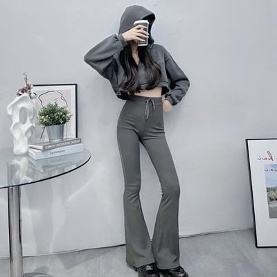 短版帽踢+綁繩喇叭褲套裝｜四色10