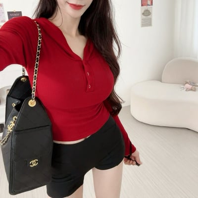 連帽鈕釦罩杯長袖｜五色1