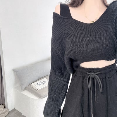 背心+落肩粗針毛衣+直筒寬褲套裝｜三色6