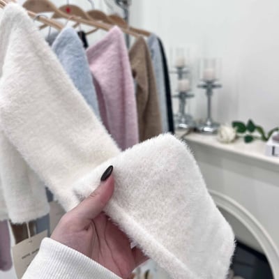 水貂毛單肩短版長袖上衣｜六色17