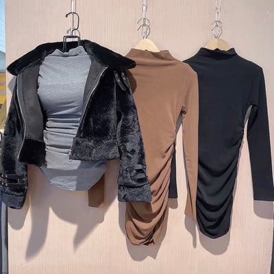 半高領側抓皺包臀連身短裙｜四色11