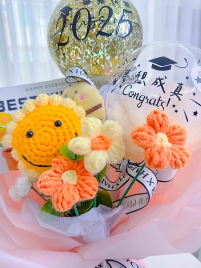 《可客製專屬名字》畢業手作針織花氣球 - 花束造型6