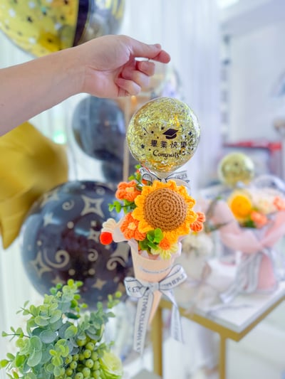 《可客製專屬名字》畢業手作針織花氣球 - 甜筒造型6