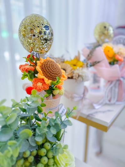 《可客製專屬名字》畢業手作針織花氣球 - 甜筒造型4