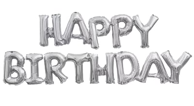 10吋 銀色連體生日快樂字母1