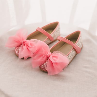 BellaVara閃耀雪紡蝴蝶結公主鞋-粉1