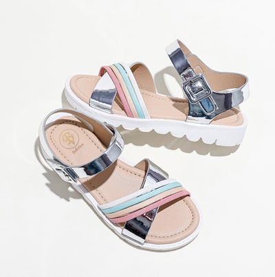 BellaVara 繽紛金屬彩虹涼鞋-銀1