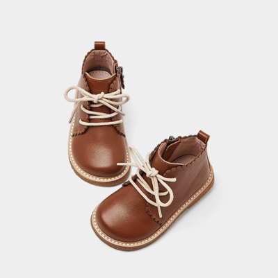 BellaVara全真皮軟底英倫風拉鍊短靴-咖啡1