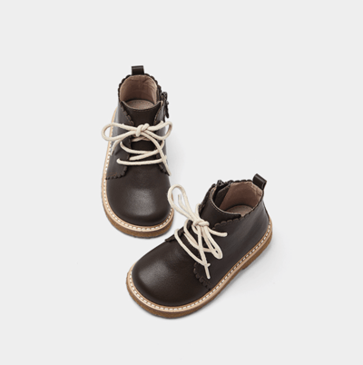 BellaVara全真皮軟底英倫風拉鍊短靴-深棕1