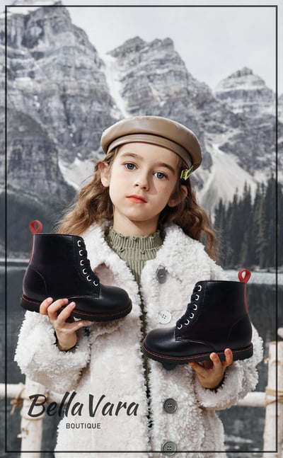 BellaVara 輕量化兒童六孔復古靴-黑4