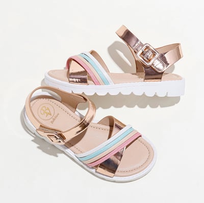 BellaVara 繽紛金屬彩虹涼鞋-香檳1