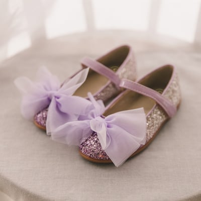 BellaVara閃耀雪紡蝴蝶結公主鞋-紫1