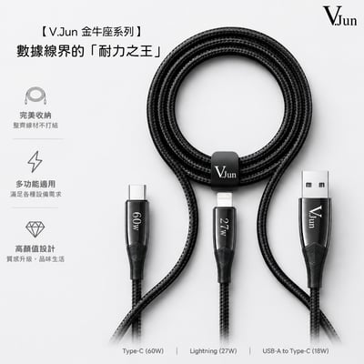 【V.Jun 金牛座數據線 】尼龍編織線 鋅合金 Type-C / Lightning / USB-A 充電線 傳輸線1