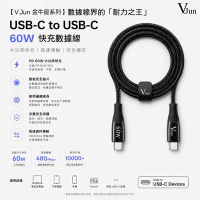 【V.Jun 金牛座數據線 】尼龍編織線 鋅合金 Type-C / Lightning / USB-A 充電線 傳輸線3