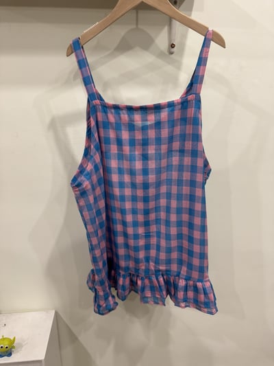 棉麻撞色格子吊帶3