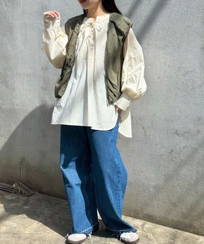 綁帶澎袖襯衫2