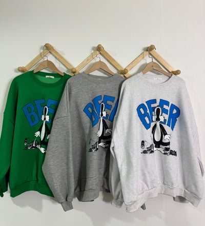 喝啤酒刷毛大學T2