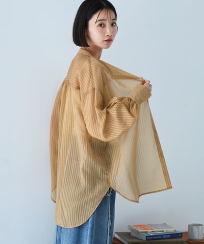 粉條紋透膚襯衫10