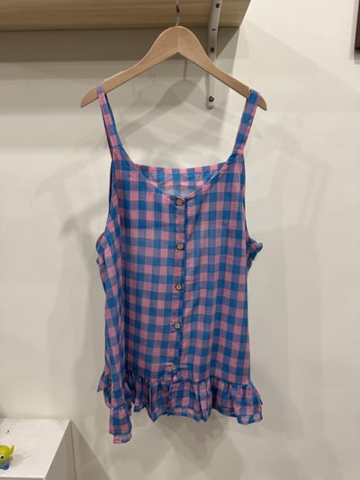棉麻撞色格子吊帶2