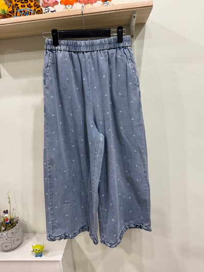 小花木耳邊牛仔寬褲1