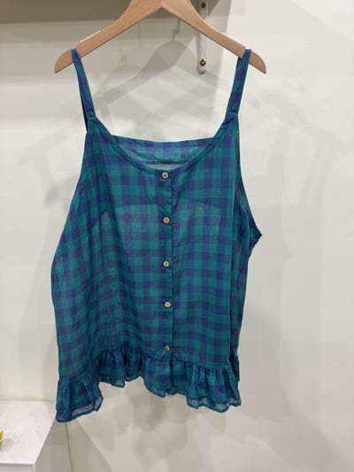 棉麻撞色格子吊帶4