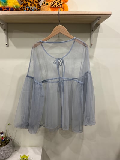 澎袖雙綁帶透紗罩衫7