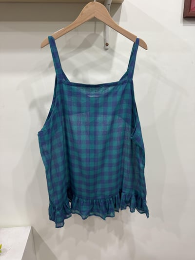 棉麻撞色格子吊帶5