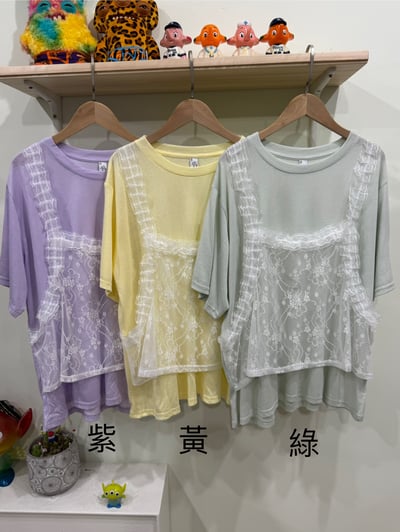 蕾絲背心假兩件上衣1