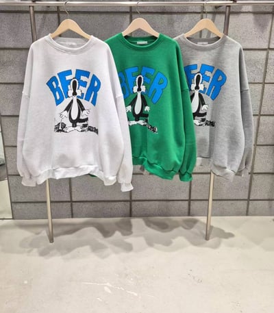 喝啤酒刷毛大學T1