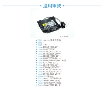 12V35W-D 12V35W HID專用安定器 D4