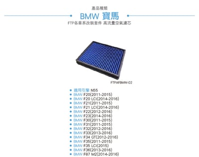 FTPAFBMW-02 N55 FTP 高流量空氣濾芯3