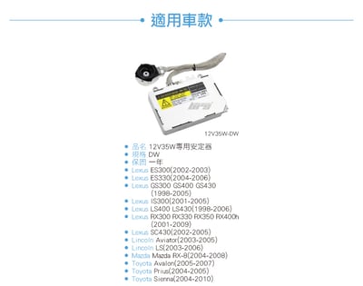 12V35W-DW 12V35W HID專用安定器 DW4