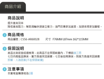 免運 CS56-AR60028 E46 ARMA SPEED 進氣濾芯4