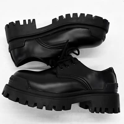 韓國 AL | 全素弧線包邊鋸齒增高皮鞋8