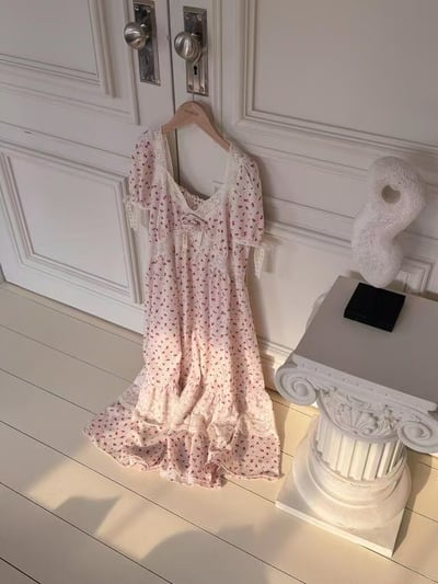 韓國 LUNA 法式浪漫碎花玫瑰長裙洋裝睡衣7