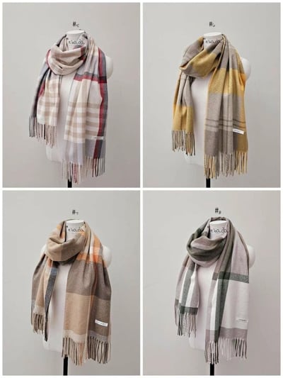 正韓EBA英倫格紋流蘇針織圍巾9