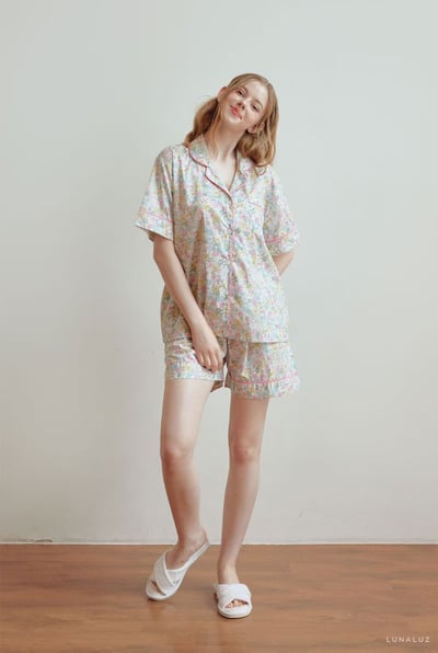 韓國 LUNA 歐風小清新碎花兩件式短褲睡衣7