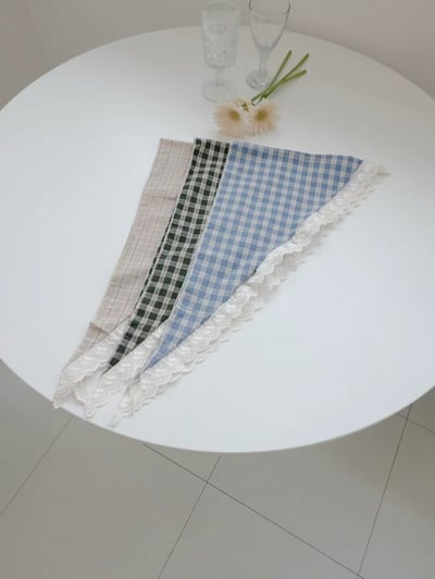 韓國 UNI 奶系野餐格紋頭巾絲巾7