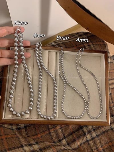 韓國 REA 法式鈦灰圓形珍珠項鍊 8 .10 mm2