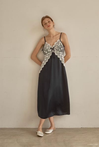 韓國 LUNA 法式浪漫清透蕾絲長裙洋裝睡衣7