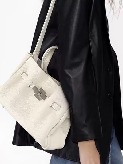 韓國TRO 高級牛皮荔枝軟皮鉑金手提側背包4