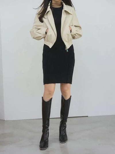 韓國PLA少見馬蹄金屬U口膝下高跟長靴2