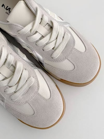 韓國 NAA 真皮麂皮萬線麵包休閒女鞋8