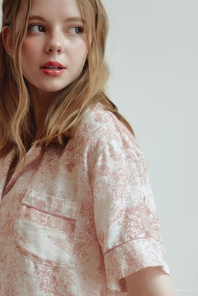 韓國 LUNA 歐風粉色復古莊園短褲套裝睡衣6