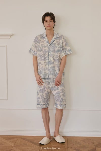 韓國 LUNA 南洋度假蕾絲兩件式短褲男生睡衣3