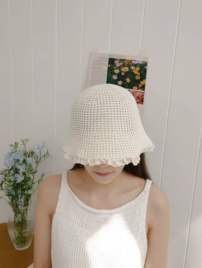 韓國 UNI 度假素色編織流蘇防曬盆帽漁夫帽2