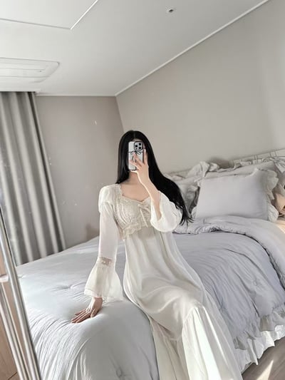 韓國 LUNA 法式奶油拼接公主袖洋裝睡衣6