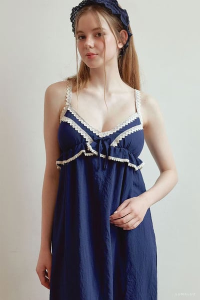 韓國 LUNA 歐風蕾絲海洋魚尾長裙洋裝睡衣8