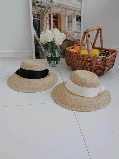 韓國 UNI 法式真絲蝴蝶結圓形帽草帽6