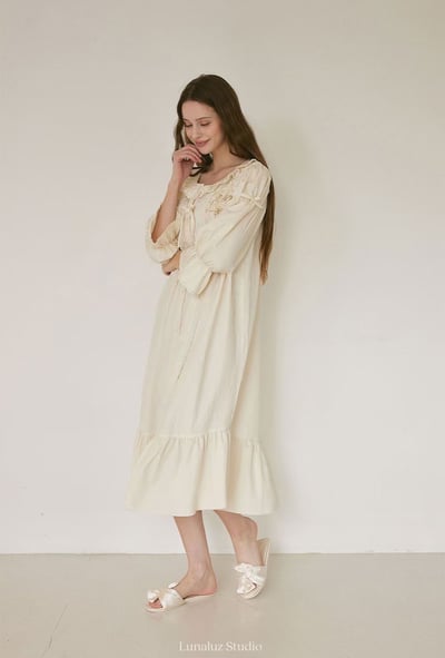 韓國 LUNA 法式簡約魚尾綁帶長裙睡衣8